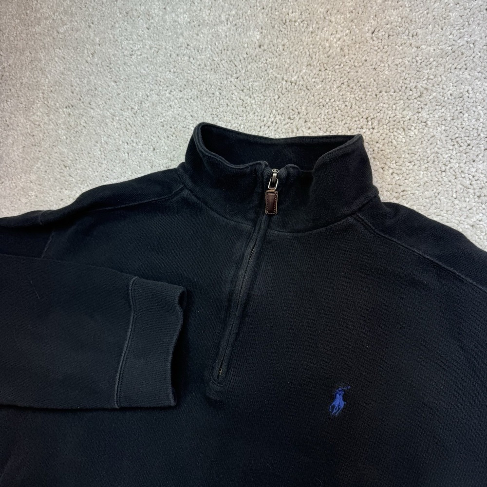 Polo Ralph Lauren Sweater Mens XL Black Quarter Zip Mock Neck Pullover Pony Logo